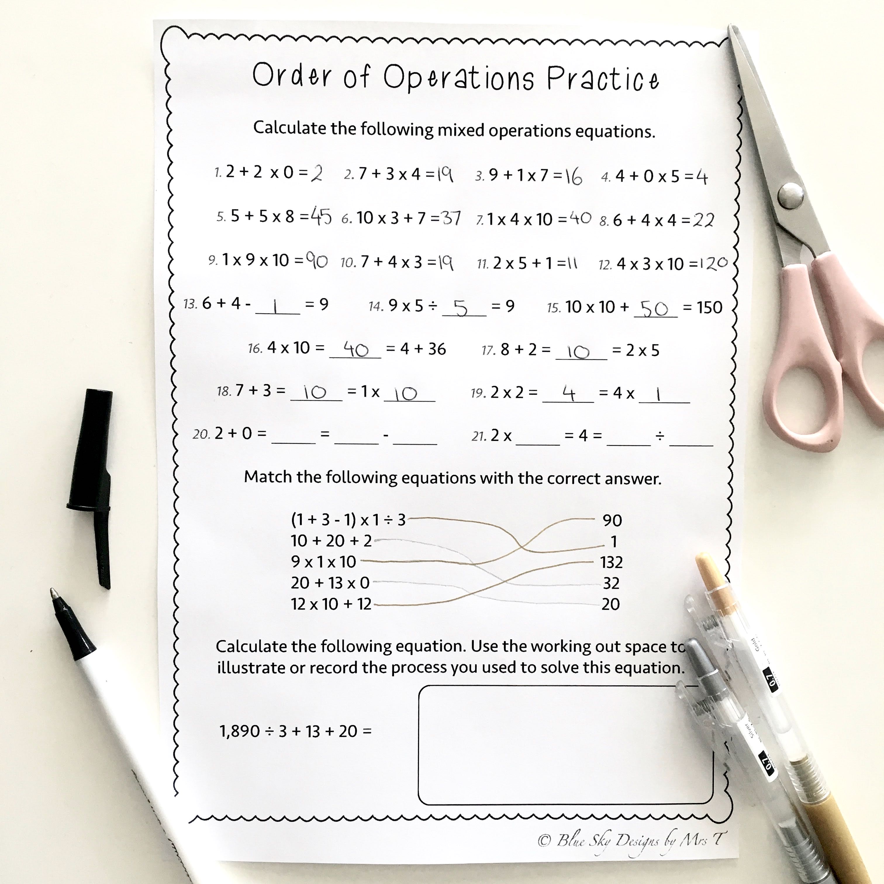Order of Operations Maths Assessment